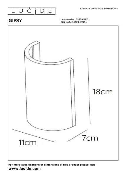 Lucide GIPSY - Wandleuchte - 1xG9 - Weiß - TECHNISCH